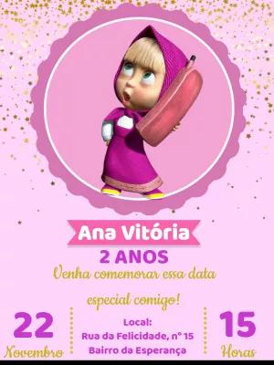 Convite Aniversário Masha e o Urso Editável Online