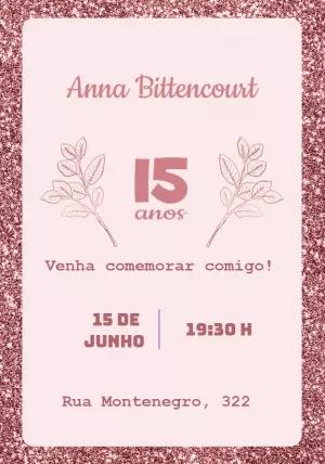 Convite 15 Anos Glitter Rose Gold para Editar Online
