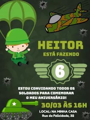Convite de Aniversário Soldado: Tema Exército para Editar