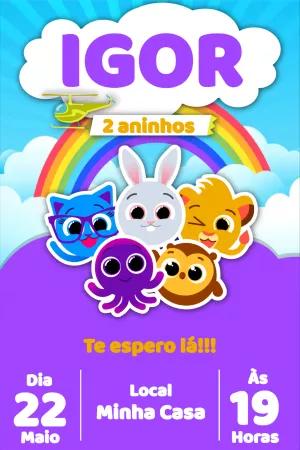 Convite Aniversário Bolofofos com Personagens para Editar Online