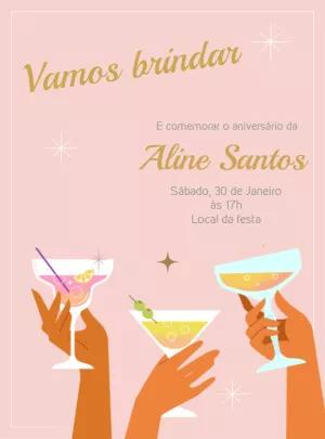 Convite de Aniversário Drinks e Brinde para Editar Online