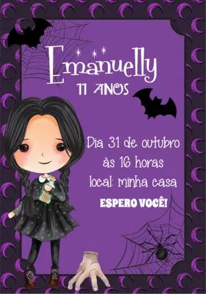 Convite Aniversário Wandinha Addams para Editar Online