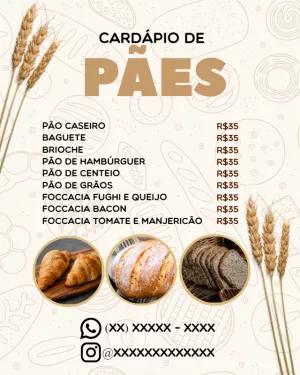 Cardápio de Pães Rústico com Trigo para Editar Online