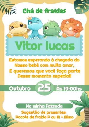 Convite Chá de Fraldas Dinossauros Fofos para Editar Online