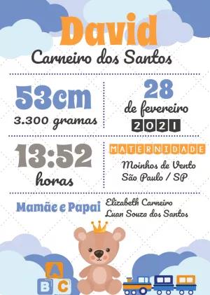 Quadro Nascimento Ursinho Príncipe para Editar Online