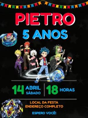 Convite de Aniversário Beyblade com Personagens para Editar