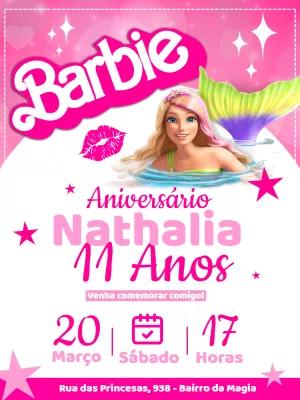 Convite Aniversário Barbie Sereia para Editar Online