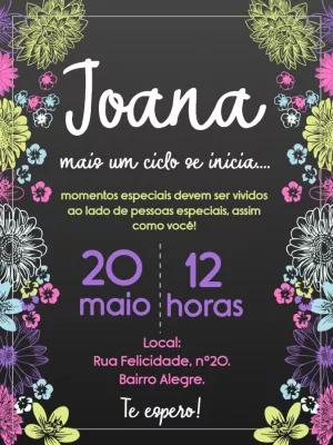 Convite de Aniversário Floral Chalkboard para Editar