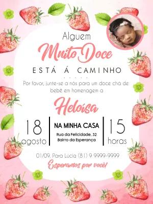 Convite Chá de Bebê Moranguinho com Foto para Editar Online