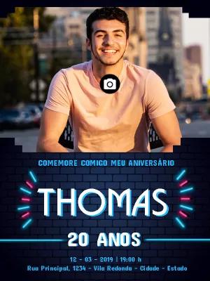 Convite de Aniversário Masculino com Foto Neon para Editar