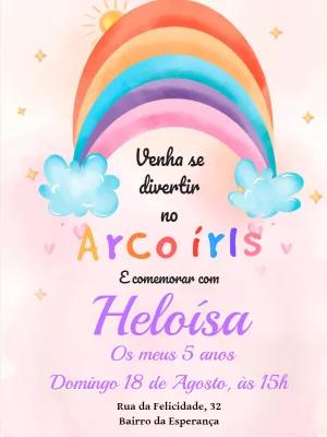 Convite Aniversário Arco-íris Aquarela para Editar Online