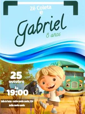 Convite de Aniversário Zé Coleta com Personagens para Editar