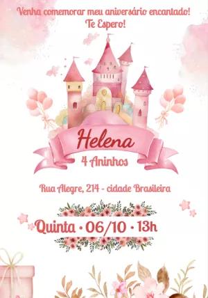 Convite Aniversário Castelo Princesa para Editar Online