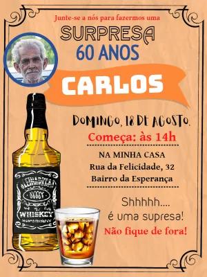 Convite Aniversário Masculino Whisky com Foto para Editar Online