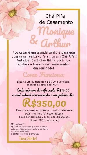Convite Chá Rifa de Casamento Floral para Editar Online
