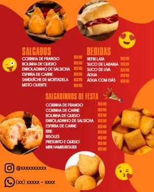 Cardápio de Salgados e Bebidas com Fotos para Editar Online