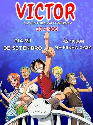 Convite Aniversário One Piece com a Tripulação para Editar Online