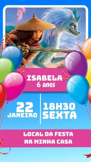 Convite de Aniversário Raya e o Último Dragão para Editar Online