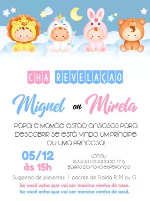 Convite Chá Revelação Bichinhos Fofos para Editar Online