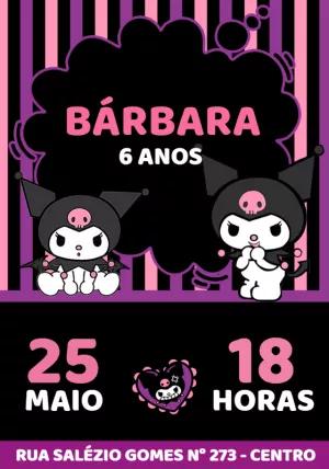 Convite Aniversário Kuromi Editável para Enviar Online