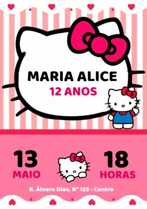 Convite Aniversário Hello Kitty para Editar Online