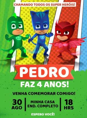 Convite de Aniversário PJ Masks Editável Online