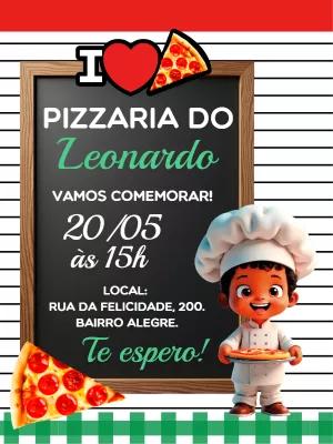 Convite Aniversário Pizzaria Infantil para Editar Online