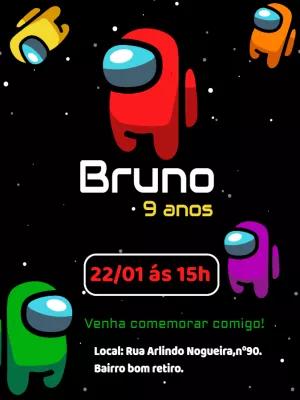 Convite de Aniversário Among Us com Personagens para Editar