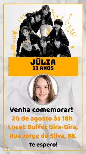 Convite de Aniversário BTS com Foto para Editar Online