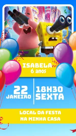 Convite Aniversário Bob Esponja para Editar Online