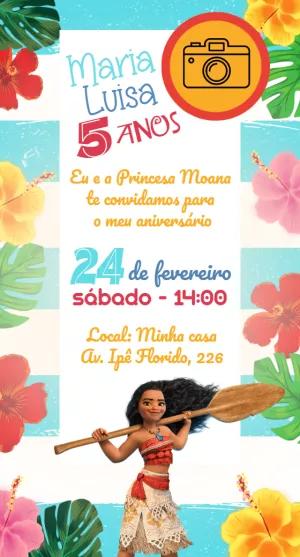 Convite Aniversário Moana com Foto para Editar Online