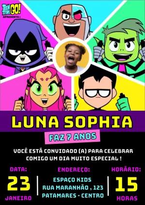 Convite de Aniversário Jovens Titãs com Foto para Editar Online