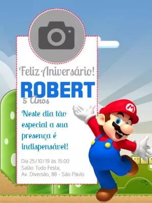 Convite de Aniversário Super Mario com Foto para Editar Online