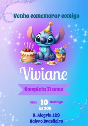 Convite de Aniversário Stitch Fofo para Editar Online