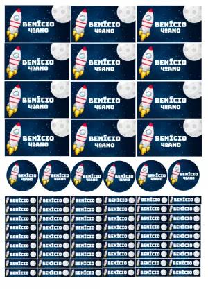 Kit de Etiquetas Escolares Foguete Espacial Editável Online