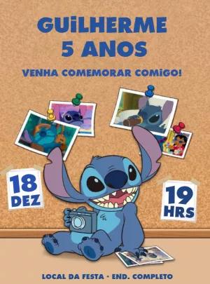 Convite de Aniversário Stitch para Editar e Enviar Online