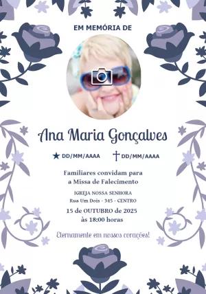 Convite Missa de Falecimento Floral com Foto para Editar Online