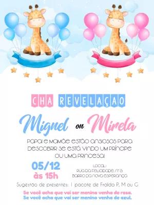 Convite Chá Revelação Girafinhas Fofas para Editar Online