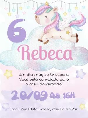 Convite Aniversário Unicórnio Fofo para Editar Online