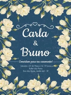 Convite de Casamento Floral com Rosas Brancas para Editar Online