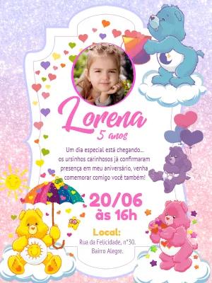 Convite Aniversário Ursinhos Carinhosos com Foto para Editar