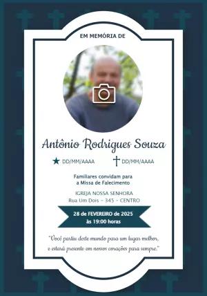 Convite de Missa de Falecimento com Foto para Editar Online