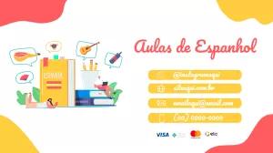 Cartão de Visita Aulas de Espanhol Ilustrado para Editar Online