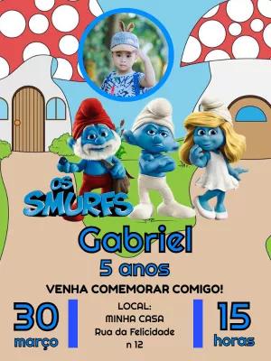 Convite de Aniversário Smurfs com Foto para Editar Online