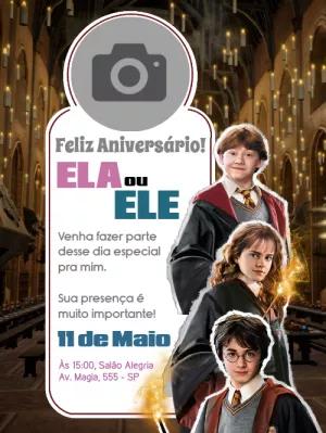 Convite Aniversário Harry Potter com Foto para Editar Online
