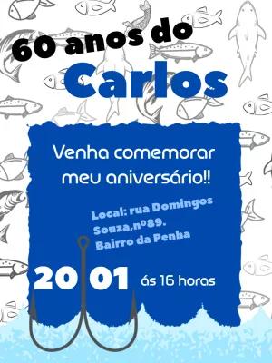 Convite de Aniversário Pescaria com Peixes para Editar Online
