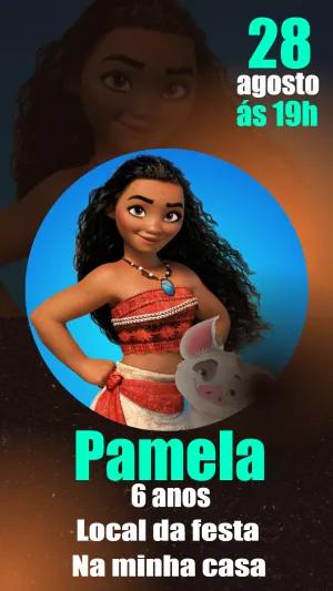 Convite de Aniversário Moana para Editar e Enviar Online