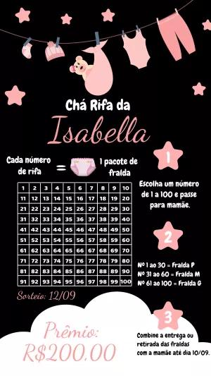 Convite Chá Rifa Ursinha Rosa para Editar e Imprimir