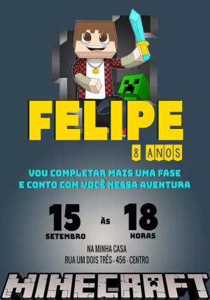 Convite de Aniversário Minecraft com Personagem para Editar Online