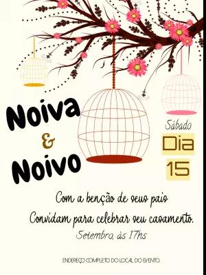 Convite de Casamento Shabby Chic com Gaiolas para Editar Online
